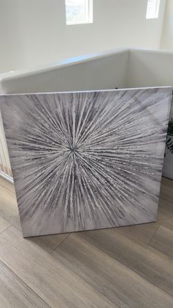 Large Silver Gray Starburst Abstract Canvas Wall Art