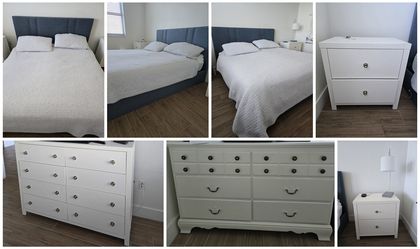 King Upholstered Bed Frame with Dressers and Nightstands