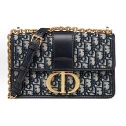DIOR30 Montaigne Montaigne Series Old Flower Full Embroidery Oblique Printed Metal Chain Fabric Box Bag Crossbody Shoulder Bag(126)84