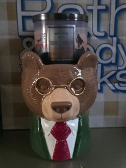 Bath & body works fancy bear pedestal 3 wick candle holder