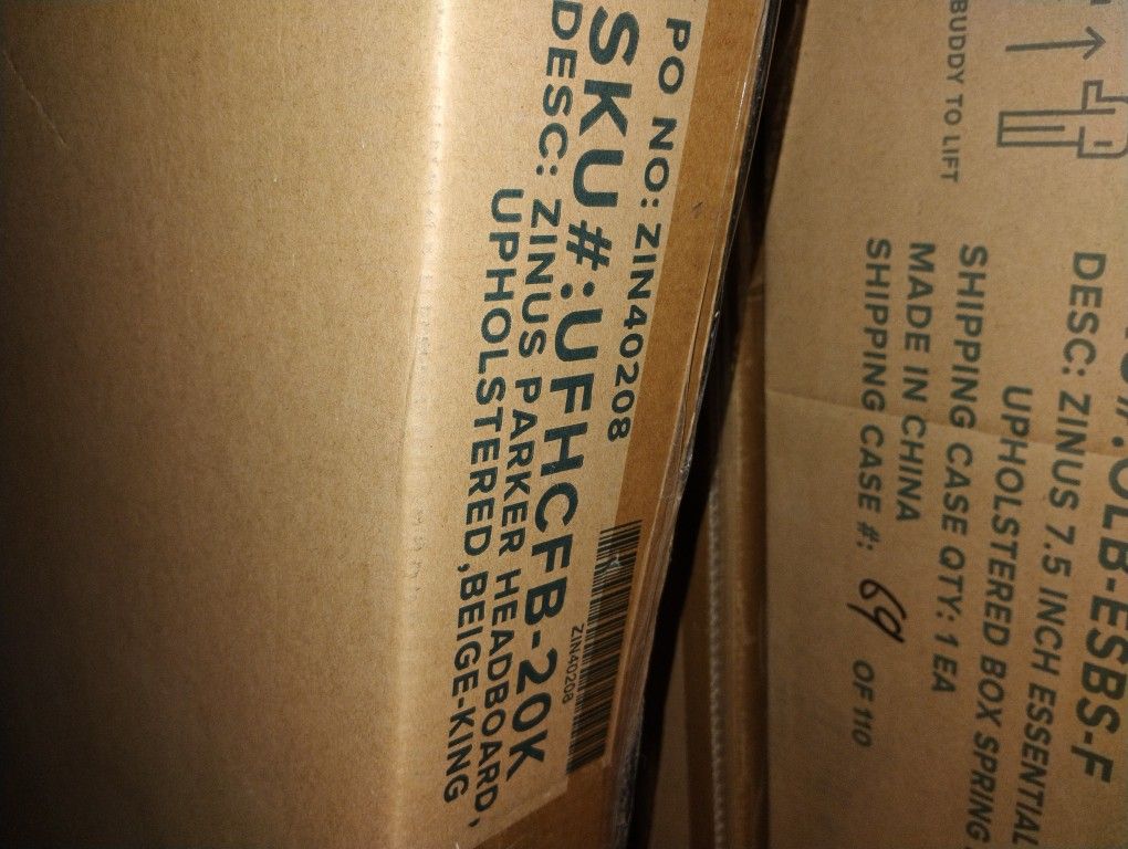 Headboard Boxsprings Different Sizes And Colors 40 Boxes $50Each Unopened Boxes All Must Go