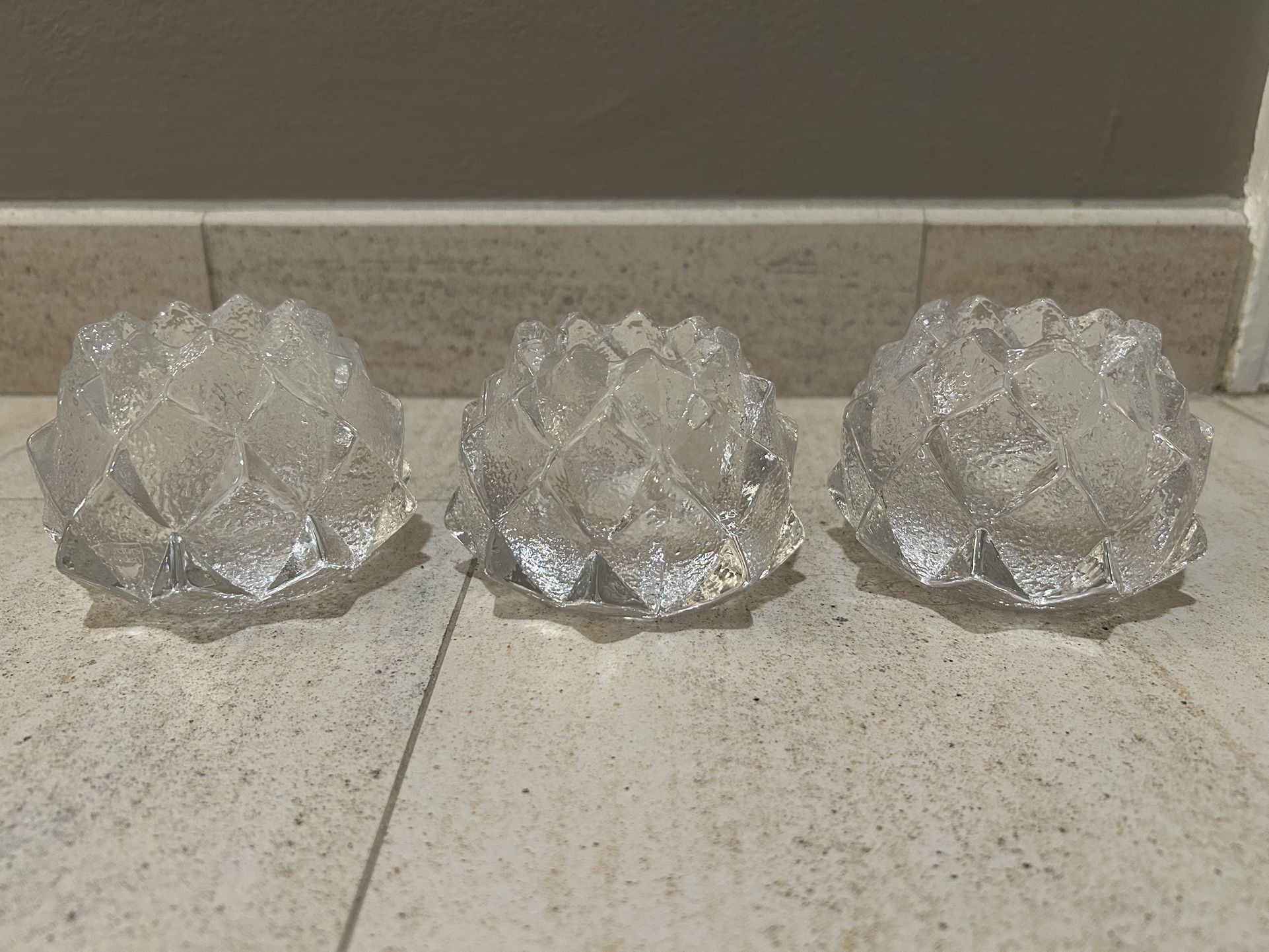 Orrefors Nimbus Artichoke Set Of 3 Candle Holders
