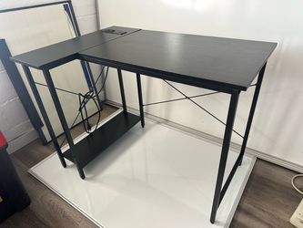Black L-Shaped Desk with Storage Shelf