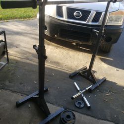 Weight rack, technique bar, dumbells and weights