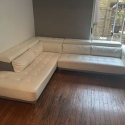 Sectional Sofa, Two Tone Leather (white & Gray)