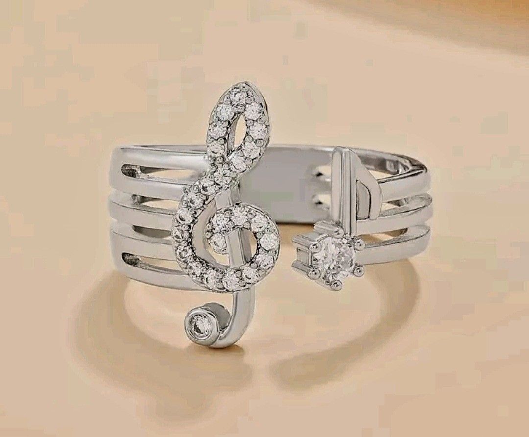 Music Note Ring with Rhinestones