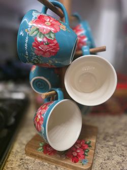 Pioneer Woman Floral Mug Set with Rack