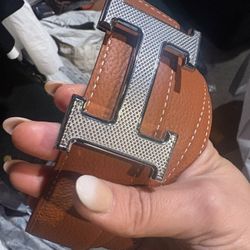 Hermes Reversible Belt New With H Silver Buckle 