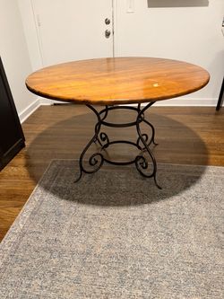 Round Wood Top Dining Table with Iron Base