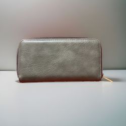 Woman's zip around bluish grey full size wallet