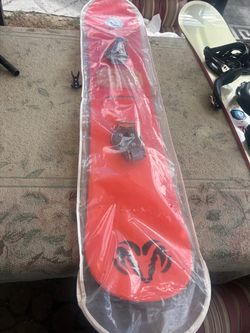 Red Snowboard with Bindings