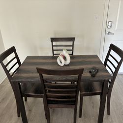 Dark Wood Dining Table Set w/ 4 Chairs 