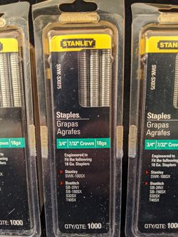BNIB Stanley 3/4" Long 7/32" Crown 18ga Staples SWK-SX075