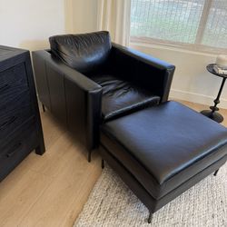 Pottery Barn Jake Leather Chair + Ottoman Set