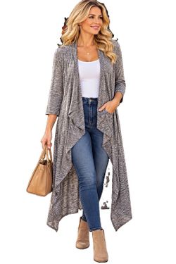 LuLaRoe Women’s M Gray Solid Open Front Drape Knit Cardigan 3/4 Sleeve