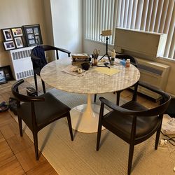 Faux marble dinner table plus 4 brown chairs