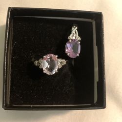 Rose Amethyst Ring And Pendant Set