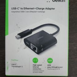 USB-C to Ethernet + Charge Adapter New