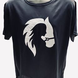Horse Lover’s T-Shirt - Navy Blue - Woman & Horse Design Silhouette - Large