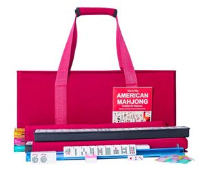 American Mahjong Set,166 White Tiles with Red Bag and Accessories,4 All-in-One Mahjong Racks with Pushers,Complete Western Mahjong Set