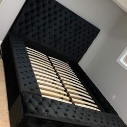Paris Black Velvet Queen Storage Platform Bed Happy Homes (King Bed Frame option /Mattress sold separately