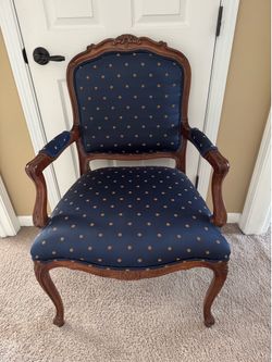 Ethan Allen Duvall Accent Chair in Helios Navy and Gold Upholstery