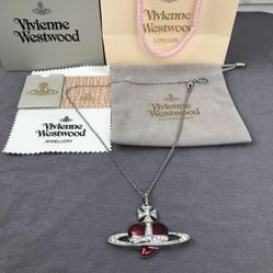 Vivienne Westwood Red Heart Saturn Necklace