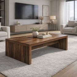 Coffee Tab le for Living Room, 47" Modern Farm house Coffee Tabl e Rustic Brown