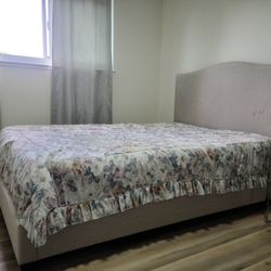 Queen Bed Set, Head Board, Side Board, Foot Board, Slates, Very Clean Memory Foam Mattress Like New 