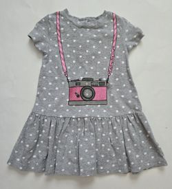 Kate Spade New York Toddler Girls Size 3 Gray White Polka Dot Camera Dress