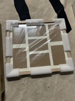Brand new - 13.7x15.7 Distressed White Wood Collage Frame - White Mat - Displays Seven 4x6 Photos - Real Glass, Sawtooth Hanger, Swivel Tabs - Wall M