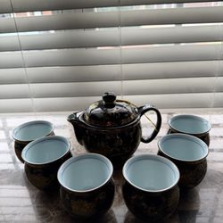 Elegant Teapot & 6 Cup Tea Set- Black & Gold Design 