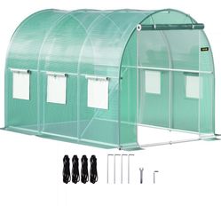 Walk-in Tunnel Greenhouse, 9.8 x 6.6 x 6.6 ft Portable Plant Hot House with Galvanized Steel Hoops, 1 Top Beam, Diagonal Poles, Zippered Door & 6 Roll