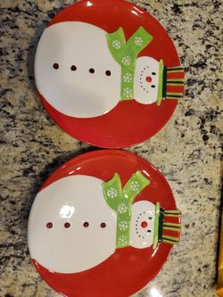 2 Snowman Christmas Plates - Candy Dish - Decorations