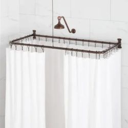 Signature 54”x27” D-shaped shower curtain Rod ring with ceiling support bronze