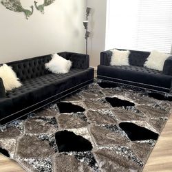 Black Velvet Sofa and Loveseat 👍FREE FINANCING AVAILABLE 👉 0️⃣ DOWN PAYMENT ❗NO CREDIT CHECK❗ 