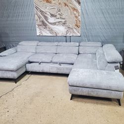 Beautiful Gray Sleeper Sectional With Storage (New)