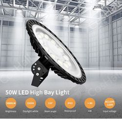 LED High Bay Light 50W, 5000LM UFO LED High Bay Light, 6000K High Bay LED Lights, IP54 Warehouse LED Lights Commercial Warehouse Area Light, Bay Light