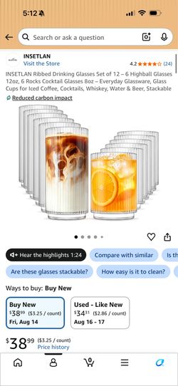 Ribbed Drinking Glass Set of 12