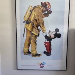 Mickey Mouse Firefighter Print Framed 