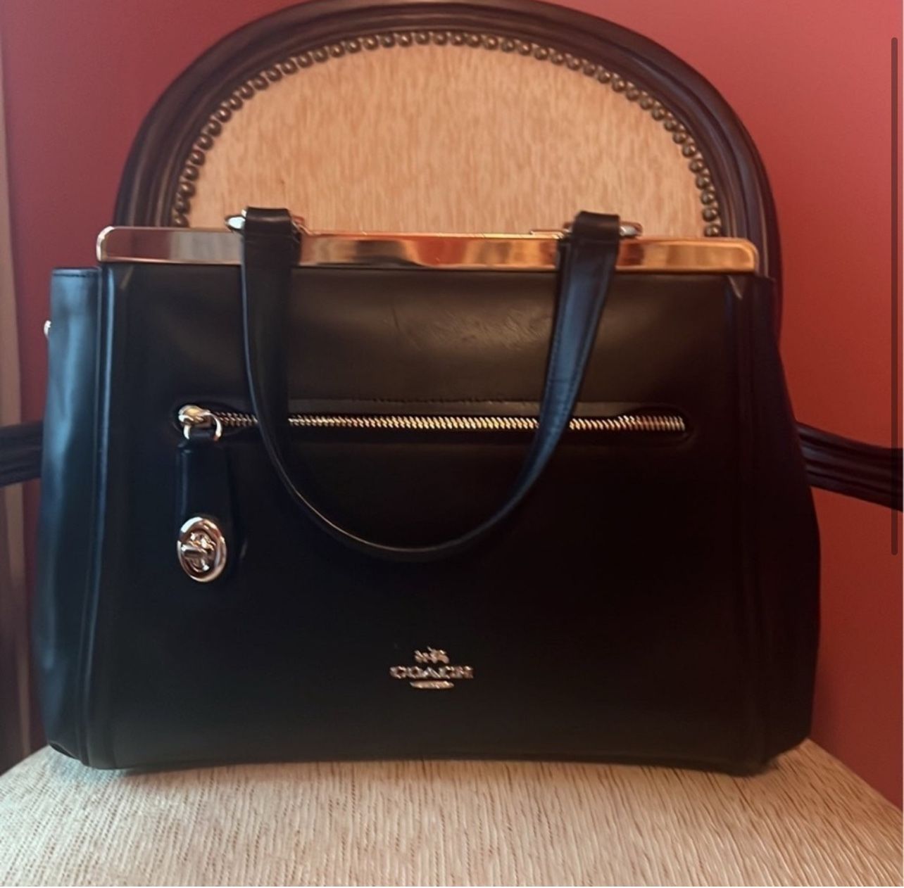 Branded Coach Black Leather Satchel Bag