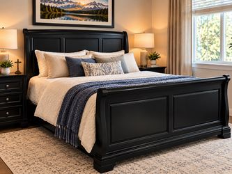 Beautiful Black Queen-Size Sleigh Bed Frame