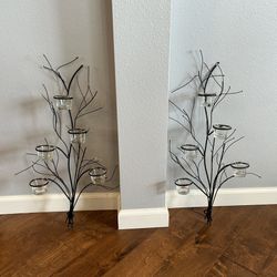Pair Of Black Metal Tea Light Candle Sconces/ Votive Holders