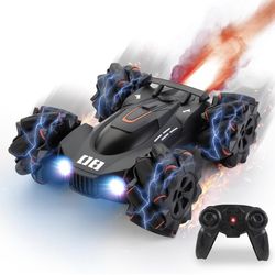 Remote Control Car Toy, Rechargeable Double Sided Driving Stunt RC Car for Boys,Exhaust Spray and Sound Effects RC Cars with LED Lights, 2.4Ghz Indoor
