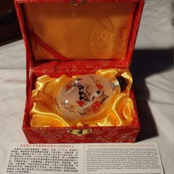 Chinese Snuff Bottle With Inside Painting & Decorative Box