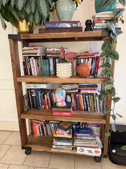 Large Solid Wood Industrial Bookcase on Wheels - 45” Wide