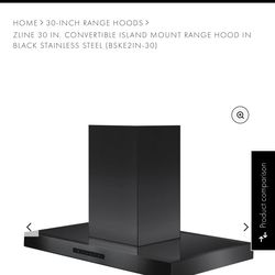 30” Kitchen Island hood In Black Stainless Steel (Open box)