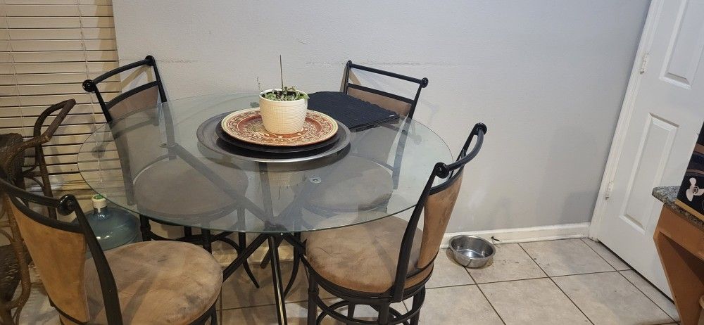 Glass Dining Room Table & 4 High Top Chairs