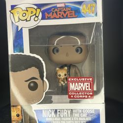Funko Pop! Captain Marvel: Nick Fury w/ Goose Cat #447 Collector Corps Exclusive