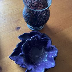 Purple Glass Bowl And Plate / Candle Holder